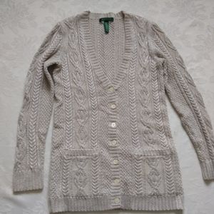 Ralph Lauren aran cable knit metallic boyfriend With Pockets